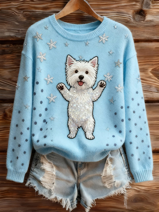 Dámské vintage umění zvířecí tisk útulný pletený svetr