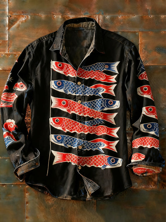 Pánské retro abstraktní art print příležitostné tričko s dlouhým rukávem