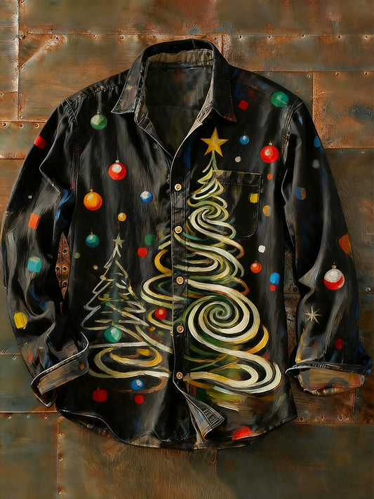 Pánské retro abstraktní art print příležitostné tričko s dlouhým rukávem