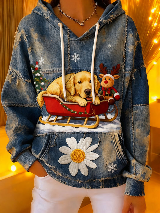 Ženy vintage animal art print casual retro hoodie