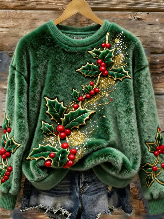 Dámské vintage vánoční umění tisk pohodlné příležitostné svetr