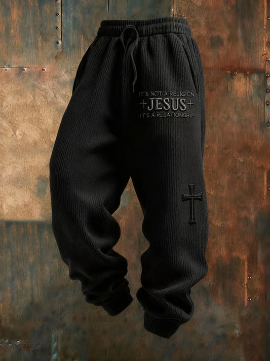 Pánské retro faith print loose casual pants