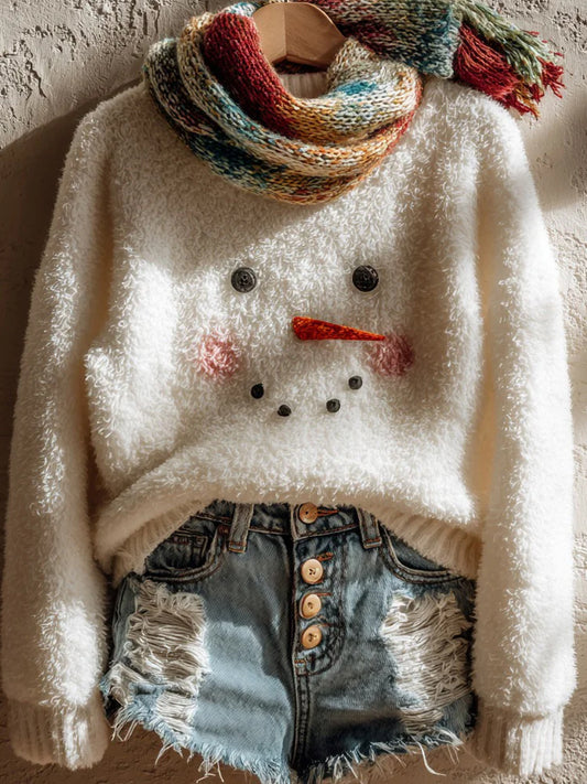 Dámské vintage vánoční umění tisk pohodlné příležitostné svetr