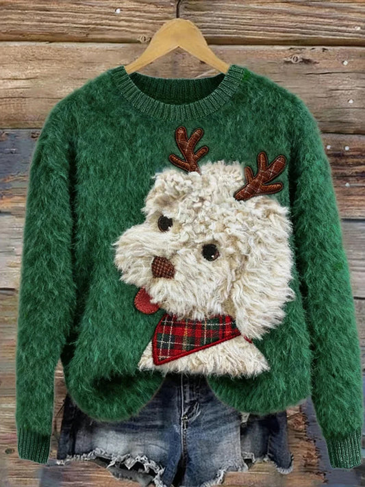 Dámské vintage vánoční umění tisk pohodlné příležitostné svetr