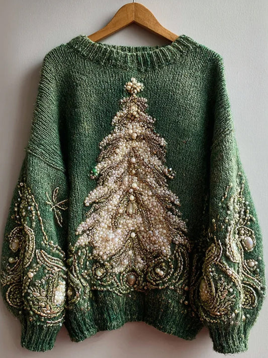 Dámské vintage vánoční umění tisk pohodlné příležitostné svetr