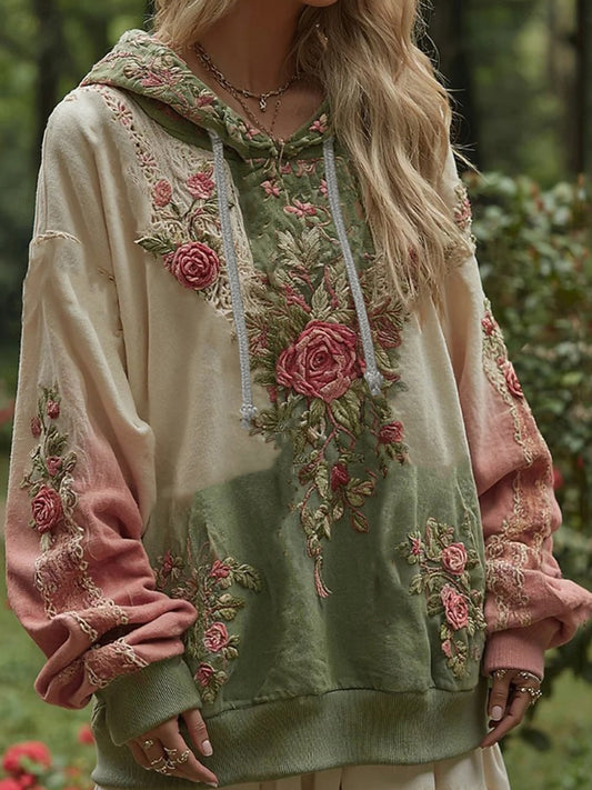 Dámské vintage bohémský patchwork floral casual hoodie