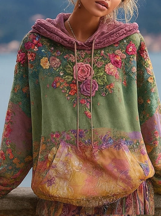 Dámské vintage bohémský patchwork floral casual hoodie