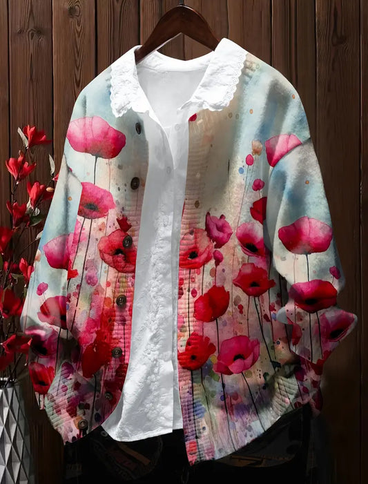 Dámské retro floral art print pohodlný svetr svetr