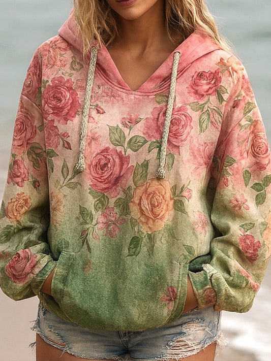 Dámské vintage bohémský patchwork floral casual hoodie