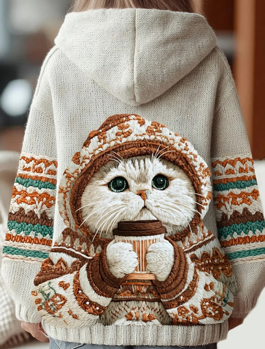 Ženy vintage vánoční zvířecí umění příležitostné pohodlné pletené mikina