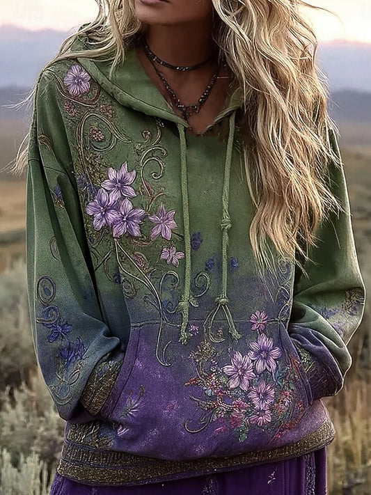 Dámské vintage bohémský patchwork floral casual hoodie