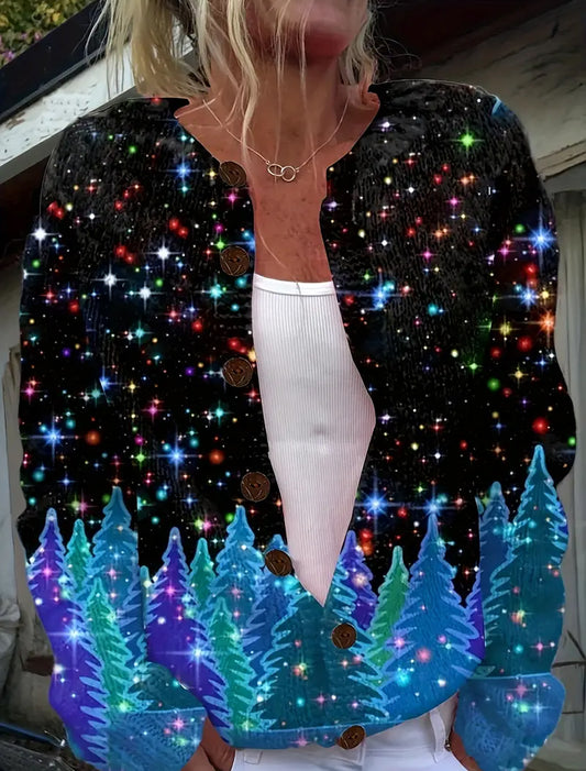 Dámské vintage vánoční umění tisk útulný svetr svetr