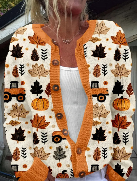 Dámské vintage podzim art print pohodlný svetr svetr