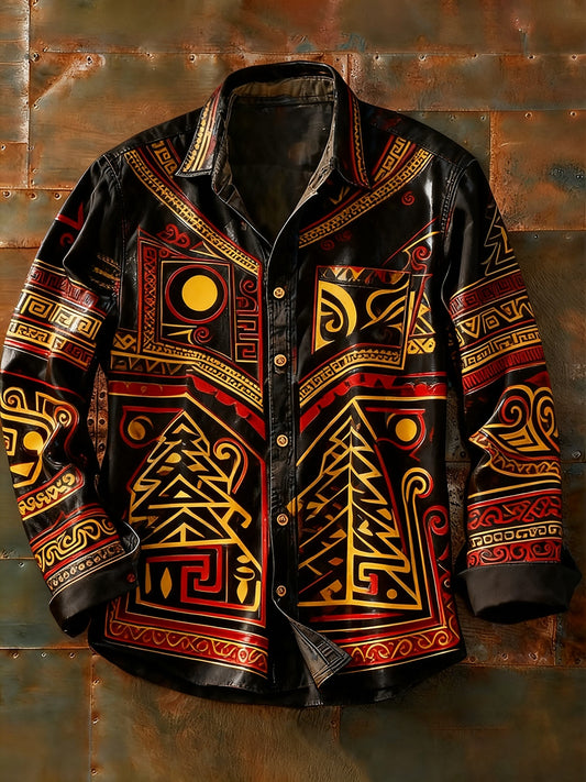 Pánské retro abstraktní art print příležitostné tričko s dlouhým rukávem