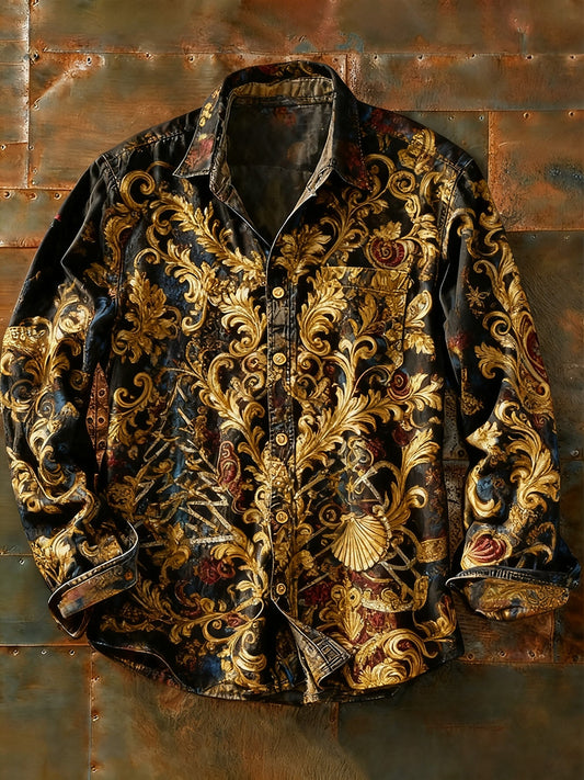 Pánské retro abstraktní art print příležitostné tričko s dlouhým rukávem