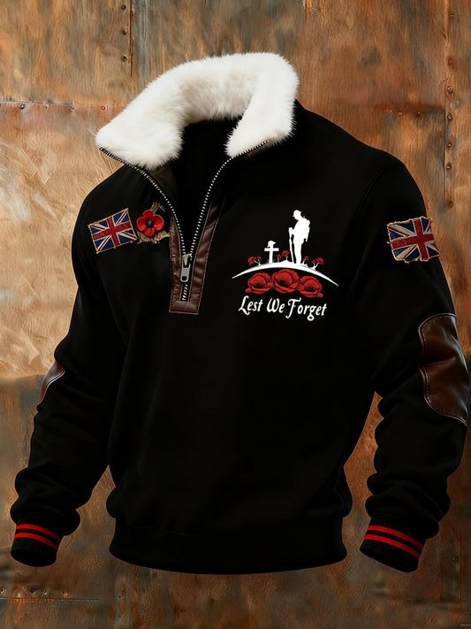 Den paměti pánů "zapomeňte na mě" poppy fur collar sweatshirt