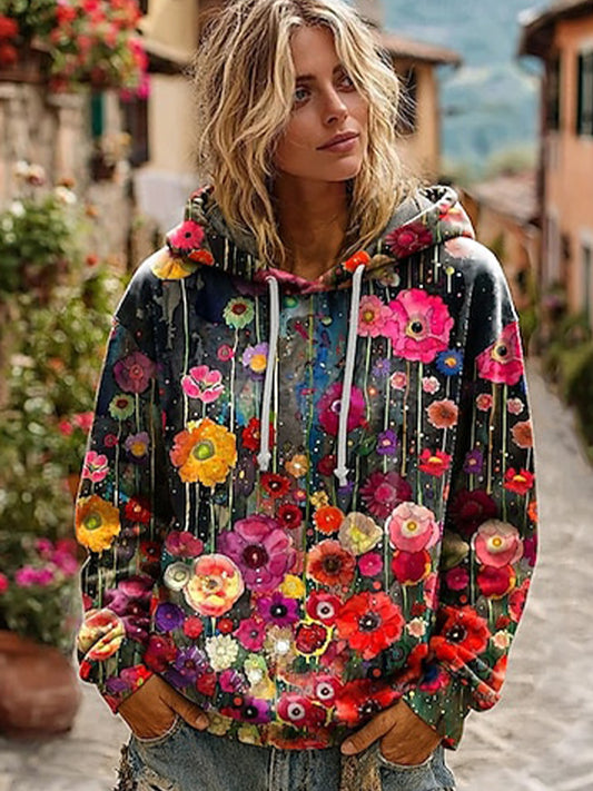 Dámské vintage bohémský patchwork floral casual hoodie