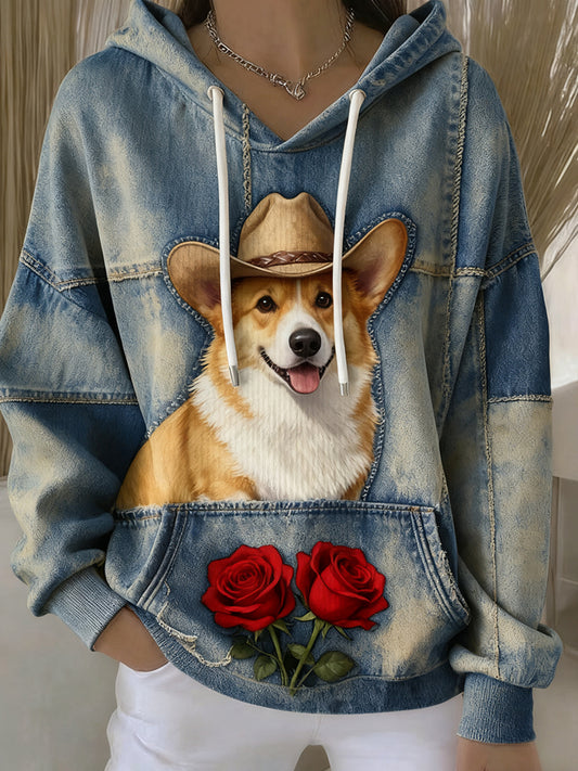 Ženy vintage animal art print casual retro hoodie