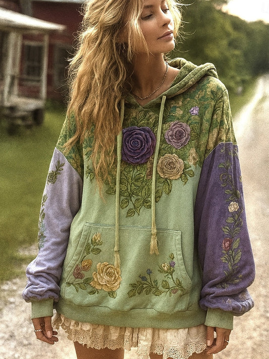 Dámské vintage bohémský patchwork floral casual hoodie
