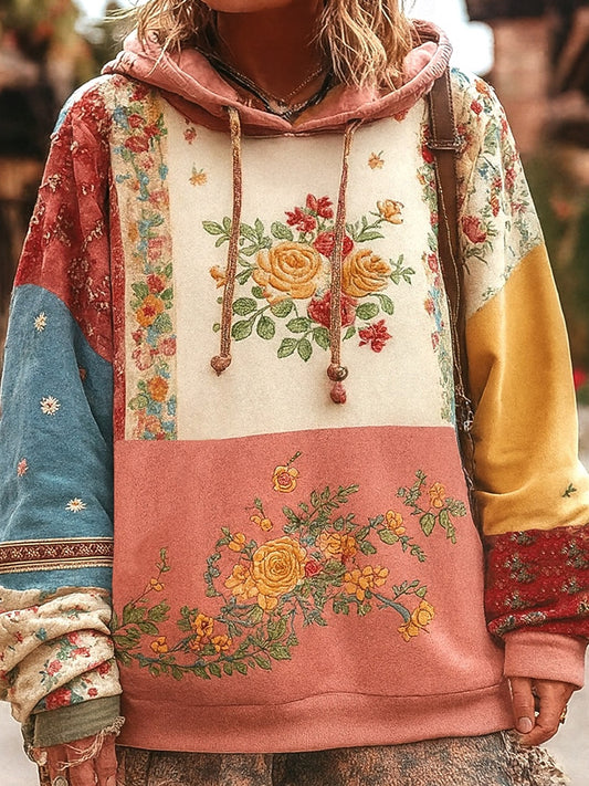 Dámské vintage bohémský patchwork floral casual hoodie