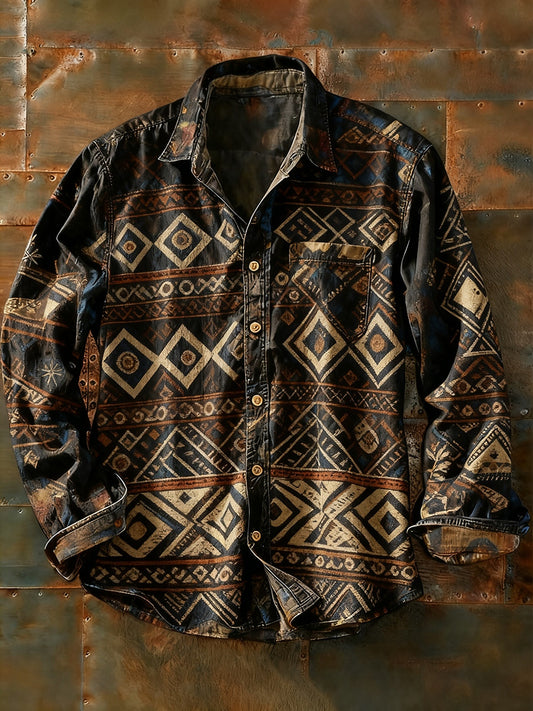 Pánské retro abstraktní art print příležitostné tričko s dlouhým rukávem