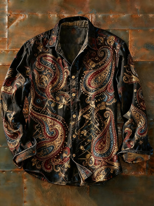 Pánské retro abstraktní art print příležitostné tričko s dlouhým rukávem