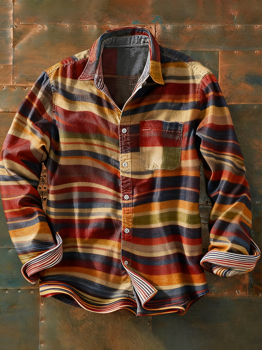 Pánské retro abstraktní art print příležitostné tričko s dlouhým rukávem