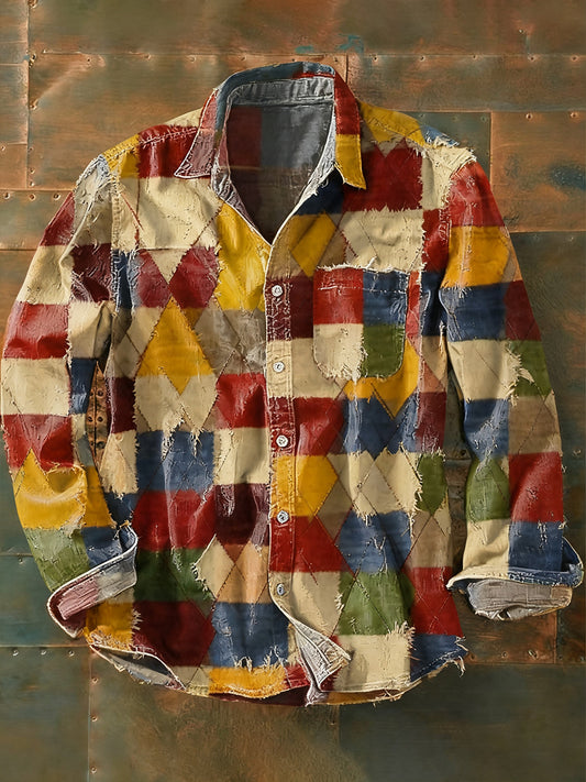 Pánské retro abstraktní art print příležitostné tričko s dlouhým rukávem