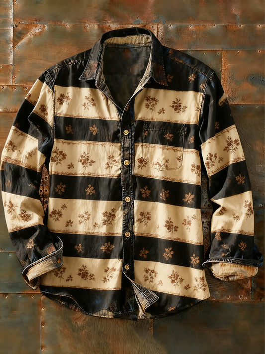 Pánské retro abstraktní art print příležitostné tričko s dlouhým rukávem