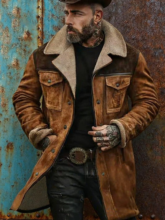 Pánské vintage suede colorblock bunda amazon multipocket zipper kabát