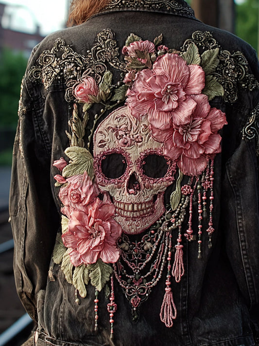 Ženské vintage květinové umění džínsová bunda