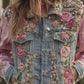Ženské vintage květinové umění džínsová bunda