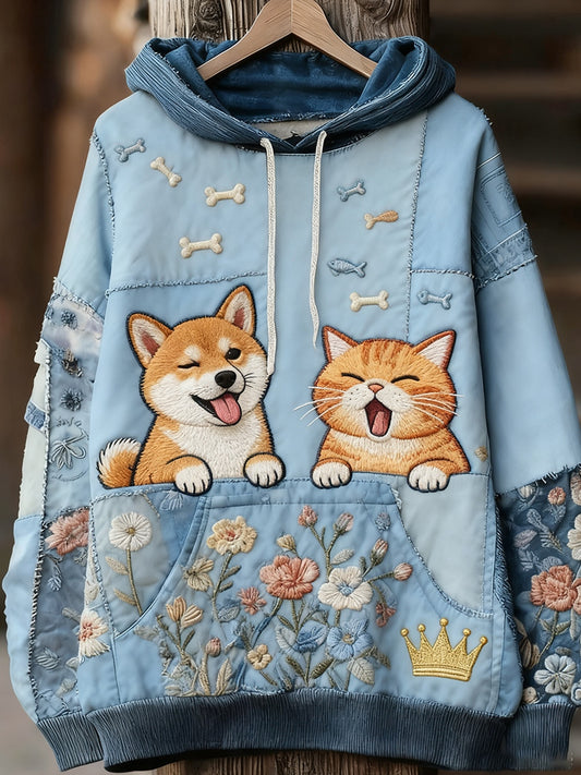 Unisex animal art print casual vintage hoodie