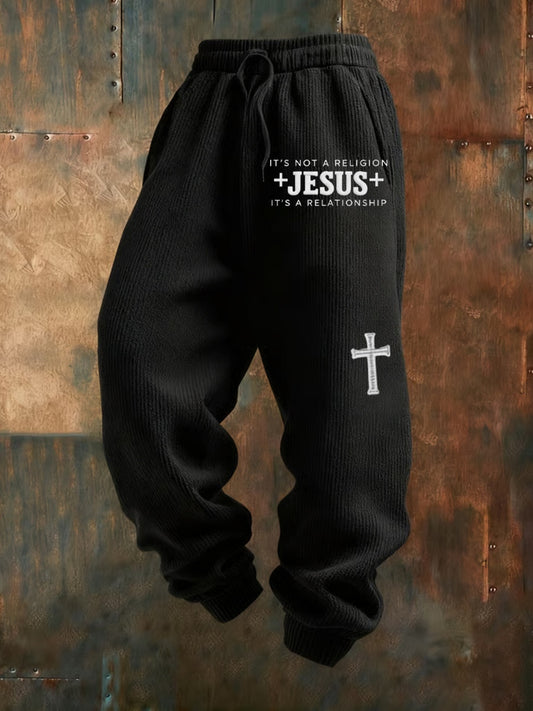 Pánské retro faith print loose casual pants