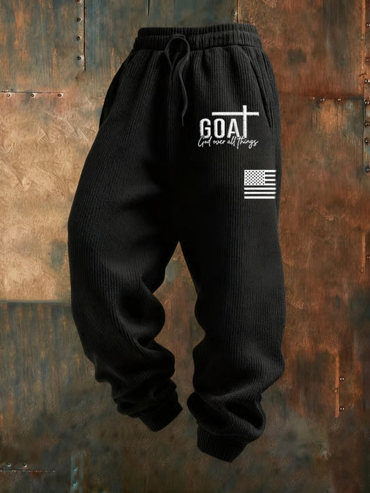 Pánské retro faith print loose casual pants