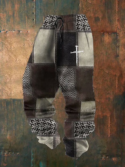 Pánské retro faith print loose casual pants