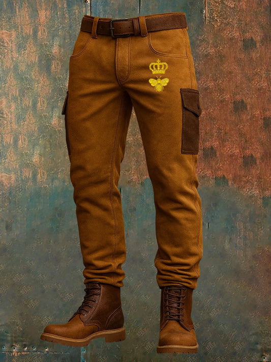 Pánské retro vintage print business loose casual pants