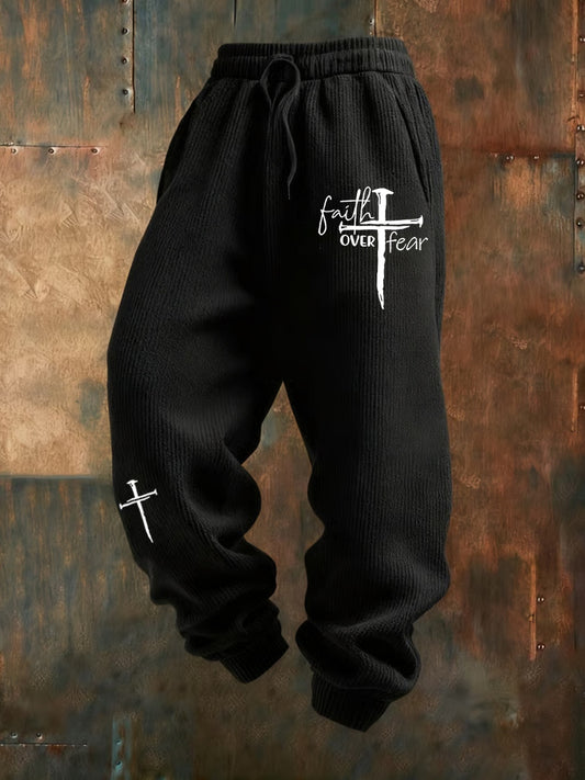 Pánské retro faith print loose casual pants