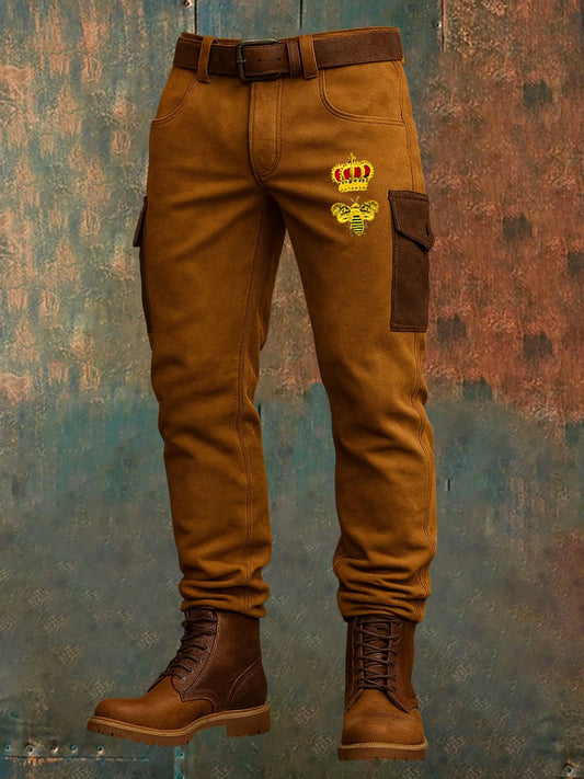 Pánské retro vintage print business loose casual pants