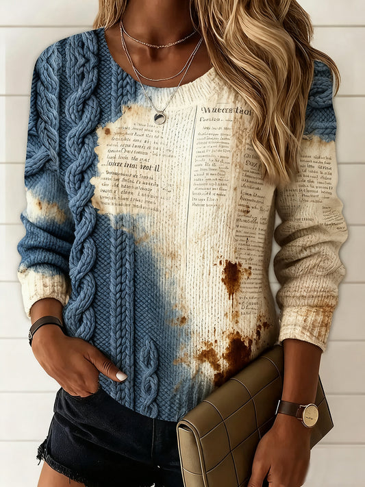 Dámské vintage květinové umění tisk příležitostné pohodlí svetr