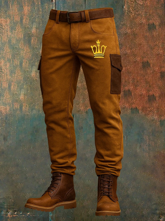 Pánské retro vintage print business loose casual pants