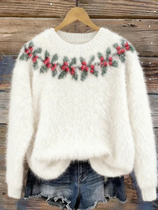 Dámské vintage vánoční umění tisk útulná flanelová mikina