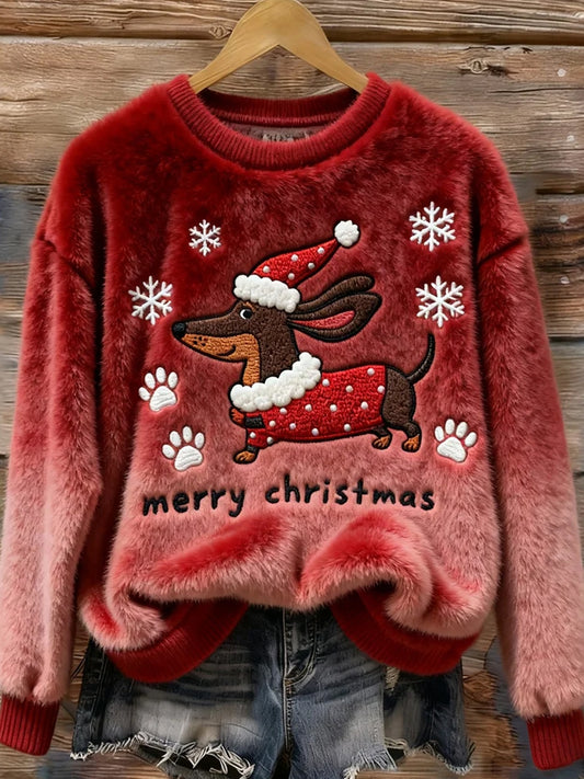 Dámské vintage vánoční umění tisk útulná flanelová mikina