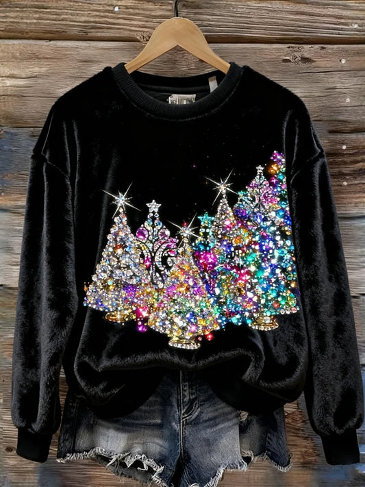 Dámské vintage vánoční umění tisk útulná flanelová mikina