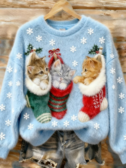 Dámské vintage vánoční umění tisk útulná flanelová mikina