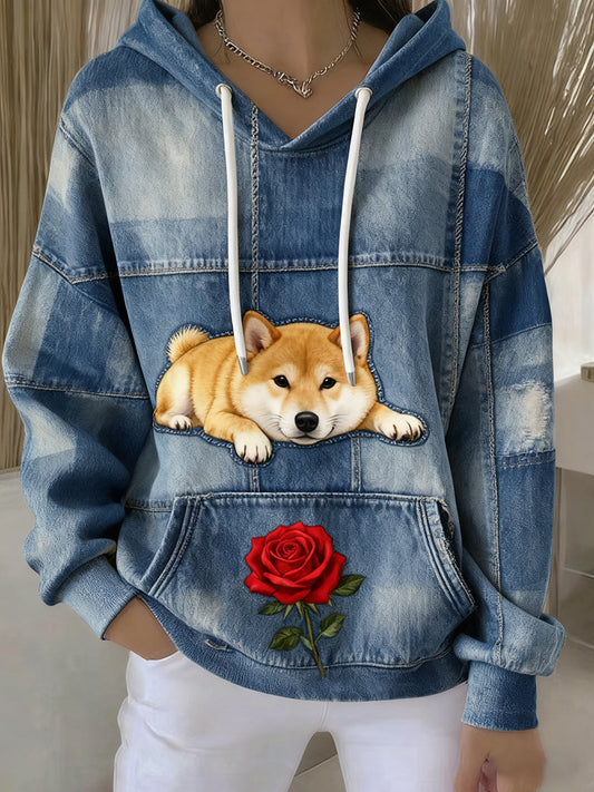 Ženy vintage animal art print casual retro hoodi