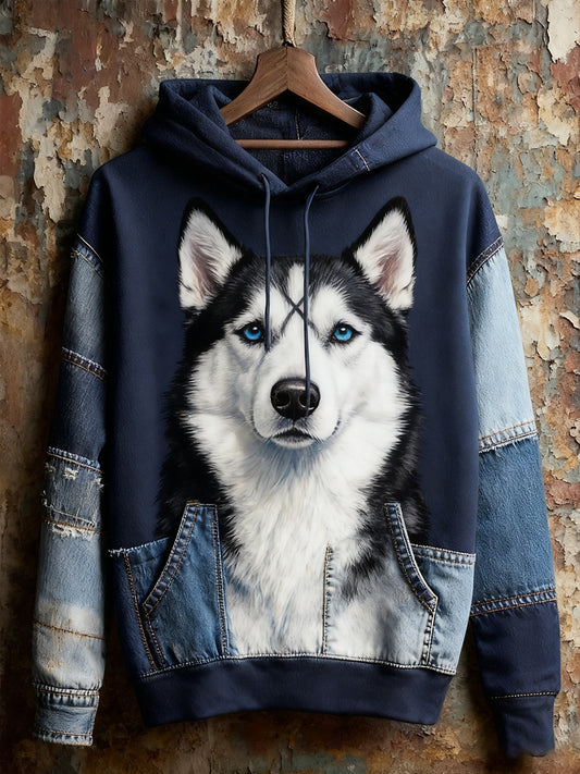 Unisex animal art print casual vintage hoodie