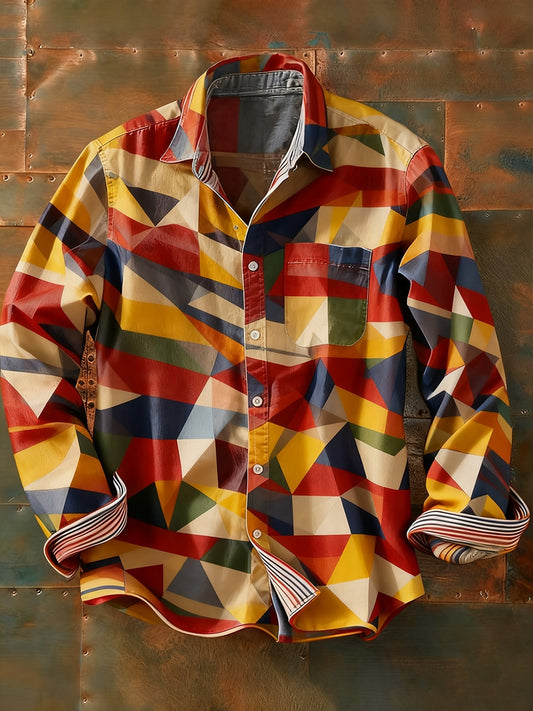 Pánské retro abstraktní art print příležitostné tričko s dlouhým rukávem