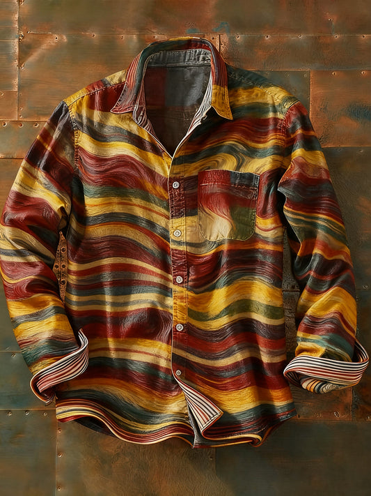 Pánské retro abstraktní art print příležitostné tričko s dlouhým rukávem