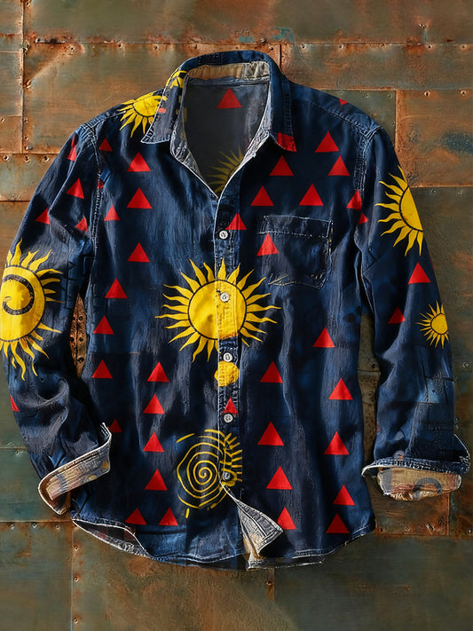 Pánské retro abstraktní art print příležitostné tričko s dlouhým rukávem